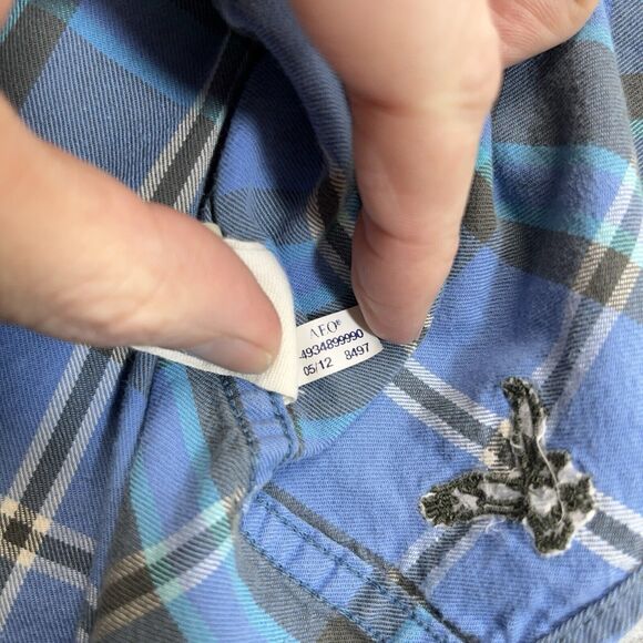 American Eagle Outfitters Mens XXL Long Sleeve Shirt Blue Grey Plaid 2XL Y2K - Picture 7 of 10